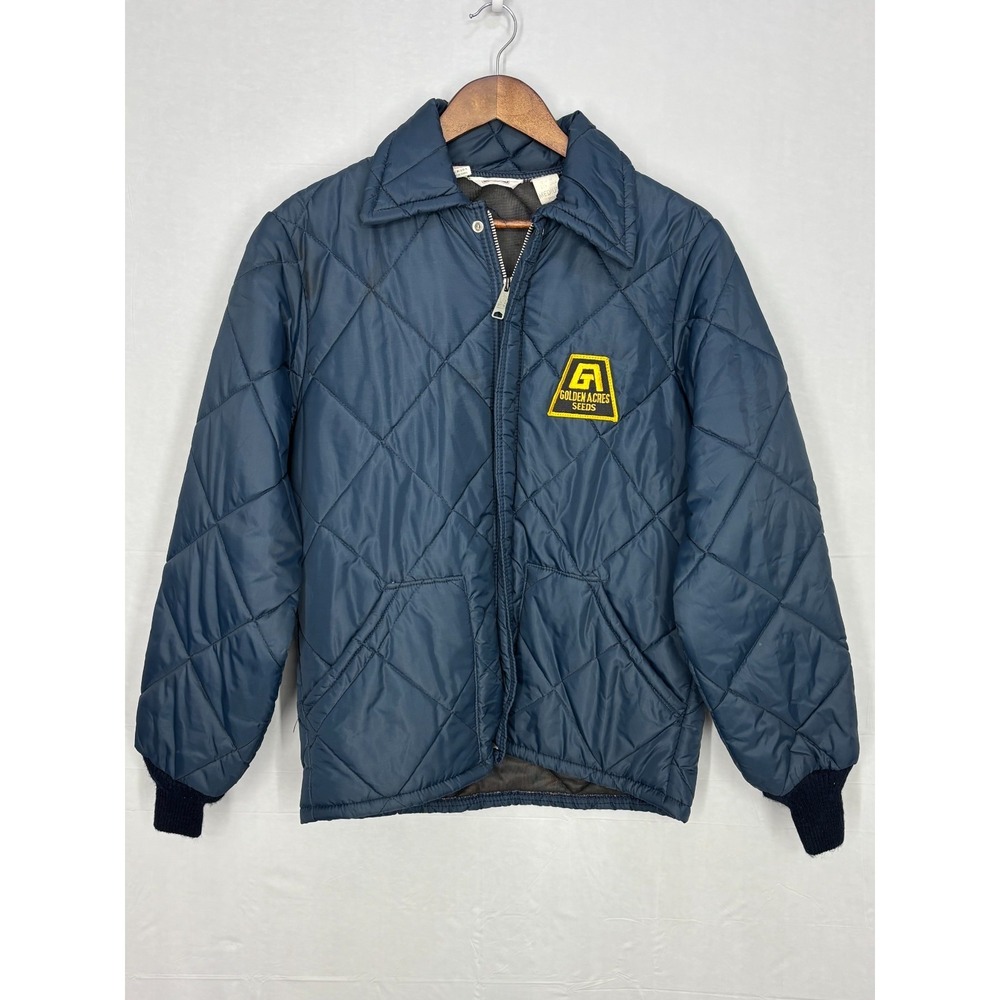 Big Smith Golden Acres Seeds Bomber Full Zip Jacket Mens Blue‎ Quilted Vintage